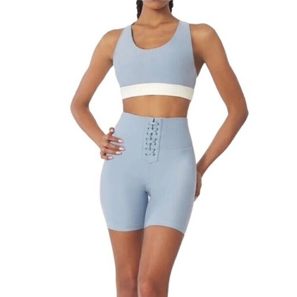 WeWoreWhat Lace Up Biker Short Solid Dusty Blue Size XSmall NWT - Picture 1 of 11